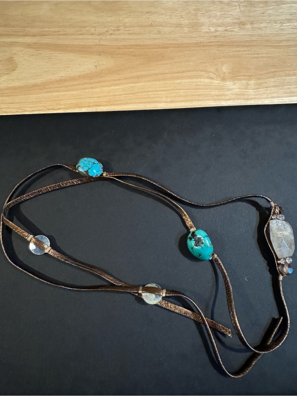 Leather Wrap Bracelet With Turquoise and Crystals - Unbranded - Picture 2 of 3
